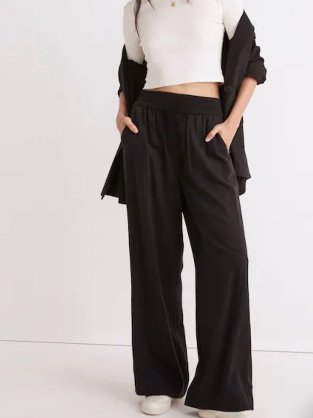 Madewell Drapeweave Carley Black Wide Leg Elastic Waist Pants
